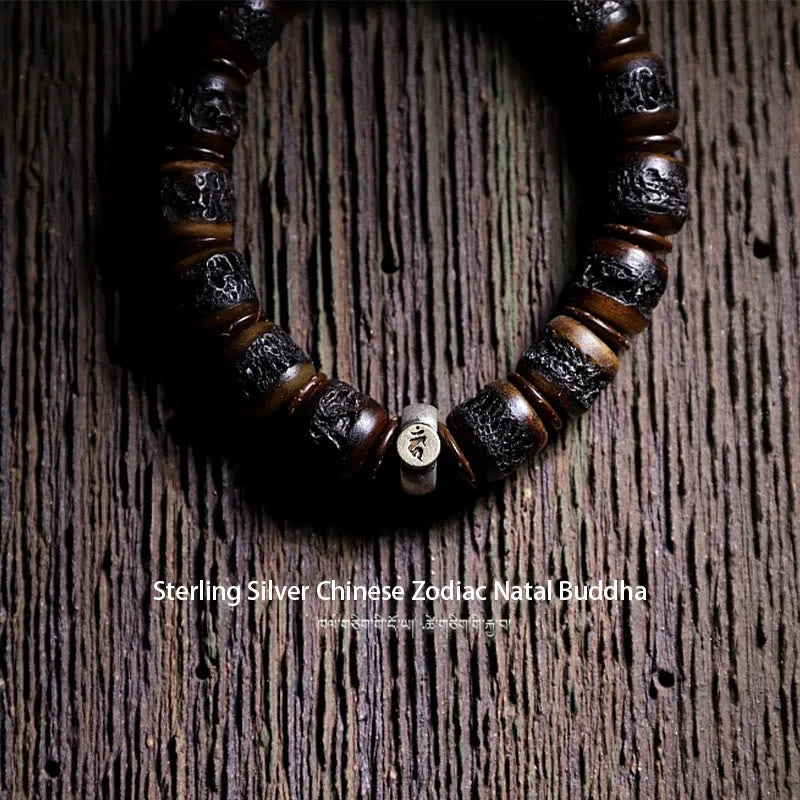 Mythstone 925 Sterling Silver Chinese Zodiac Natal Buddha Handmade Tibet Yak Bone Strength Bracelet - Image 10