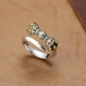 Mythstone Tibetan Dorje Vajra Engraved Design Copper Luck Wealth Adjustable Ring