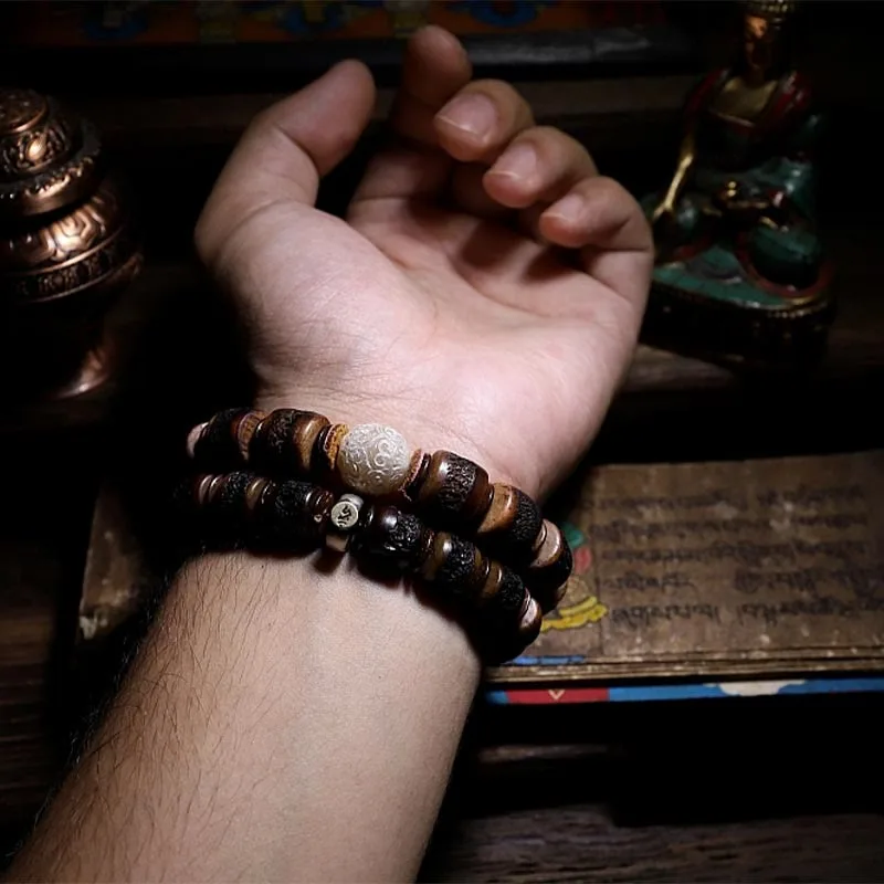 Mythstone 925 Sterling Silver Chinese Zodiac Natal Buddha Handmade Tibet Yak Bone Strength Bracelet - Image 16
