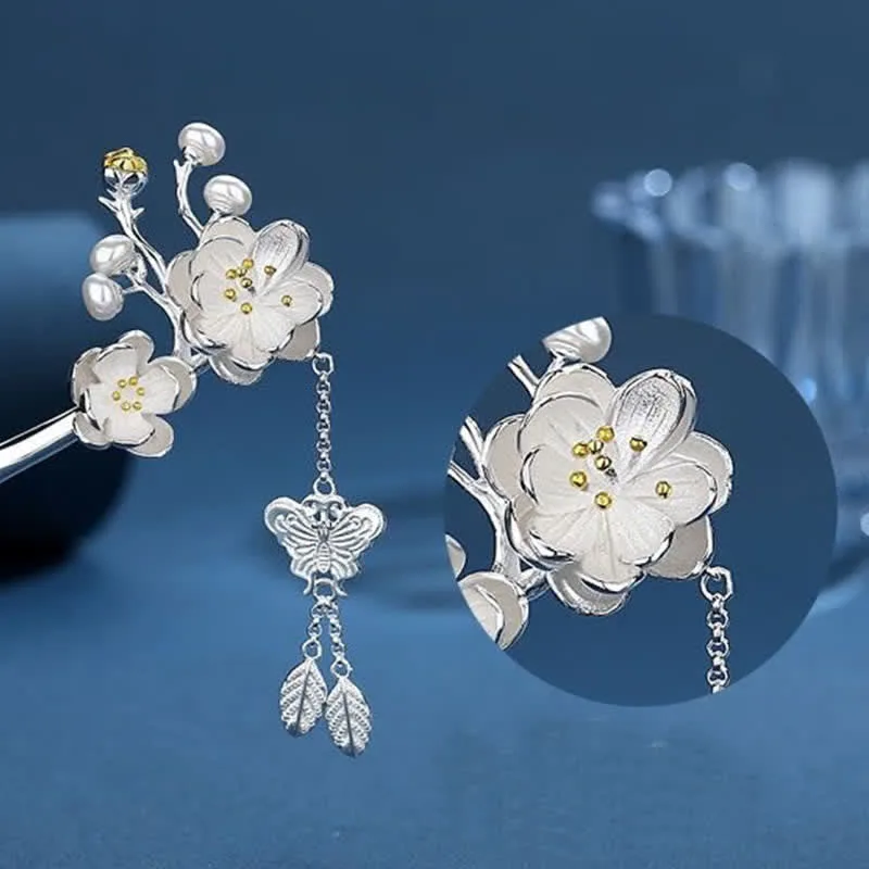 Mythstone Plum Blossom Butterfly Love Freedom Tassel Hairpin - Image 9