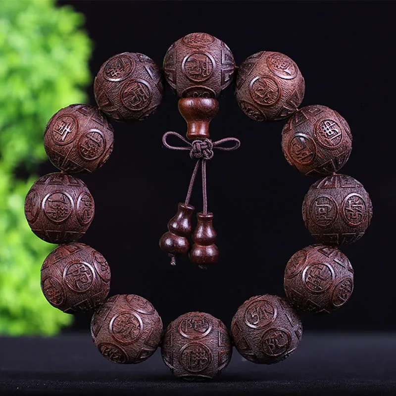 Mythstone Chinese Zodiac Rosewood Ebony Boxwood Copper Coin PiXiu Carved Warmth Bracelet - Image 7