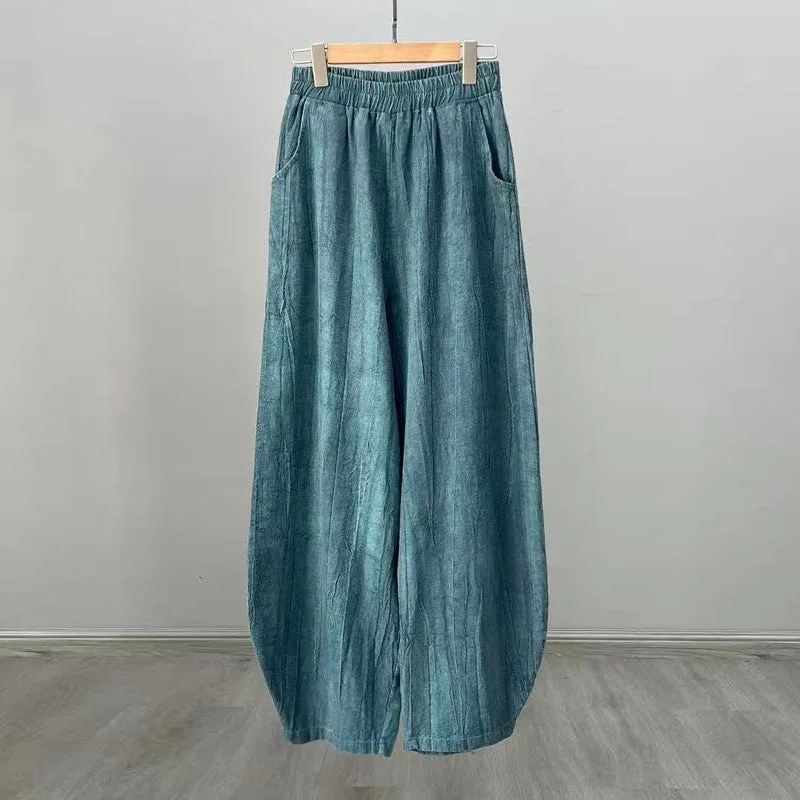 Mythstone Ramie Cotton Linen Pants Tie-dye Design Trousers Loose Zen Yoga Women's Pants with Pockets - Image 33