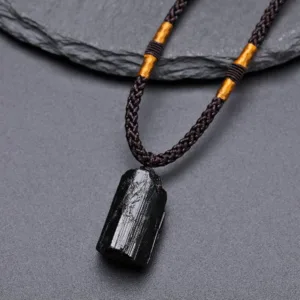 Mythstone Natural Black Tourmaline Positive Rope Necklace Pendant