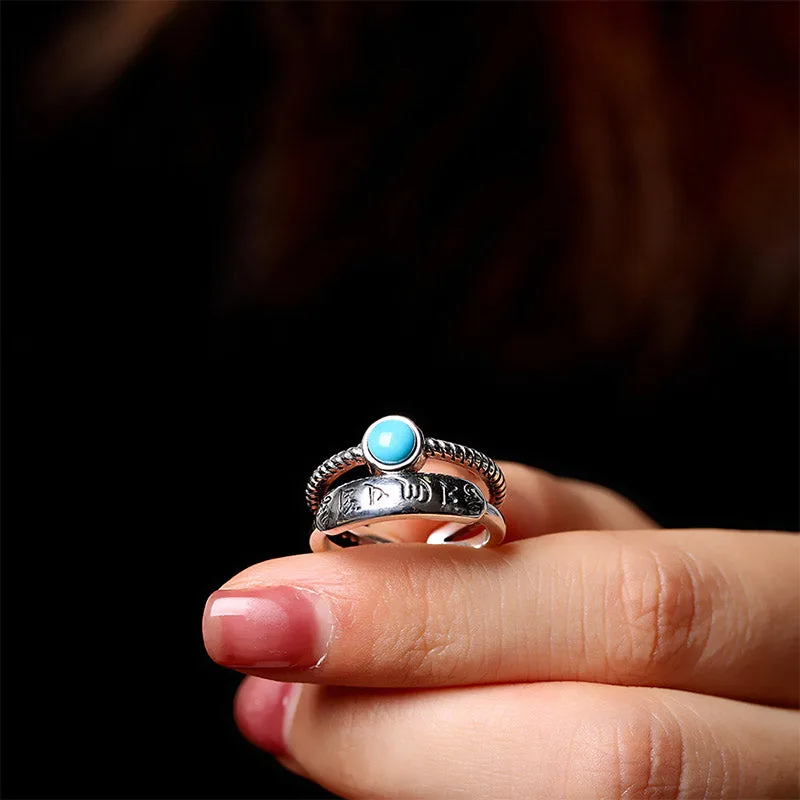 925 Sterling Silver Turquoise Six True Words Blessing Ring - Image 4