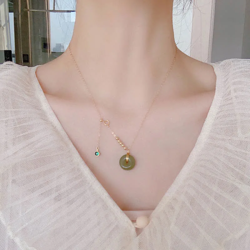 Mythstone Peace Buckle White Jade Cyan Jade Luck Happiness Necklace Pendant - Image 9