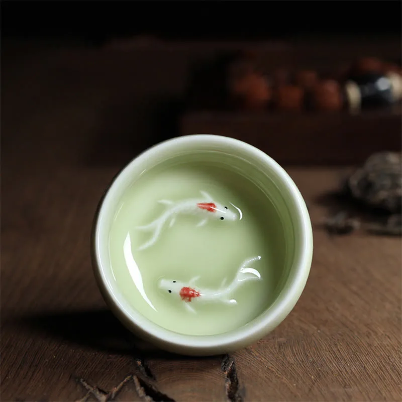 Mythstone Colorful Koi Fish Ceramic Teacup Kung Fu Tea Cup Bowl - Image 40