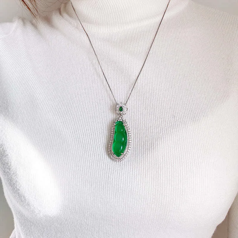 Mythstone Fortune Bean Cyan Jade Luck Necklace Pendant - Image 3