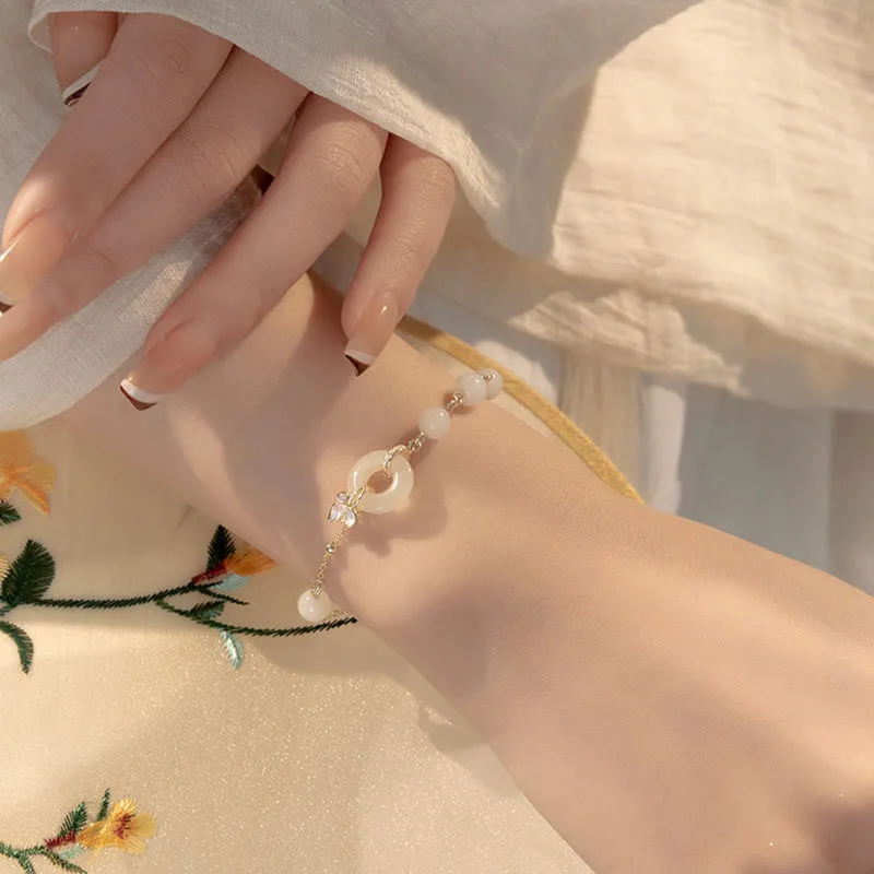 Mythstone 925 Sterling Silver Natural Hetian Jade Peace Buckle Orchid Luck Bracelet Necklace Pendant Set - Image 7