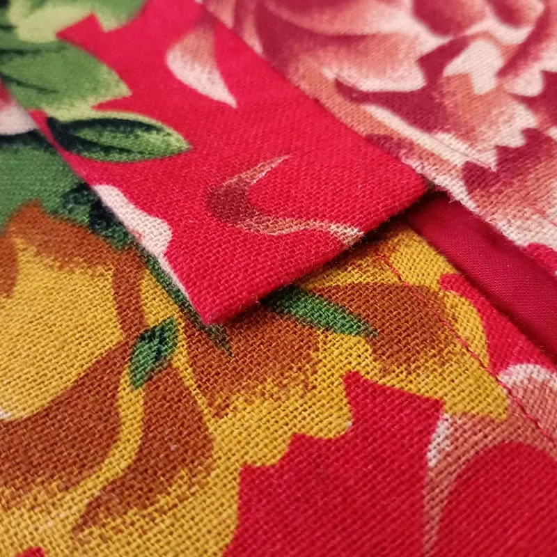 Mythstone Ethnic Style Northeast Red Flower Peony Print Cotton Linen Lace Up Jacket - Image 11