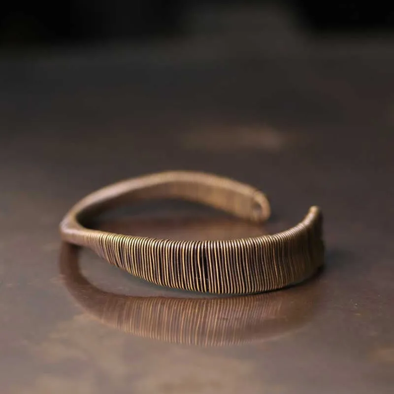Mythstone Simple Design Wrapped Copper Luck Wealth Adjustable Cuff Bracelet - Image 3
