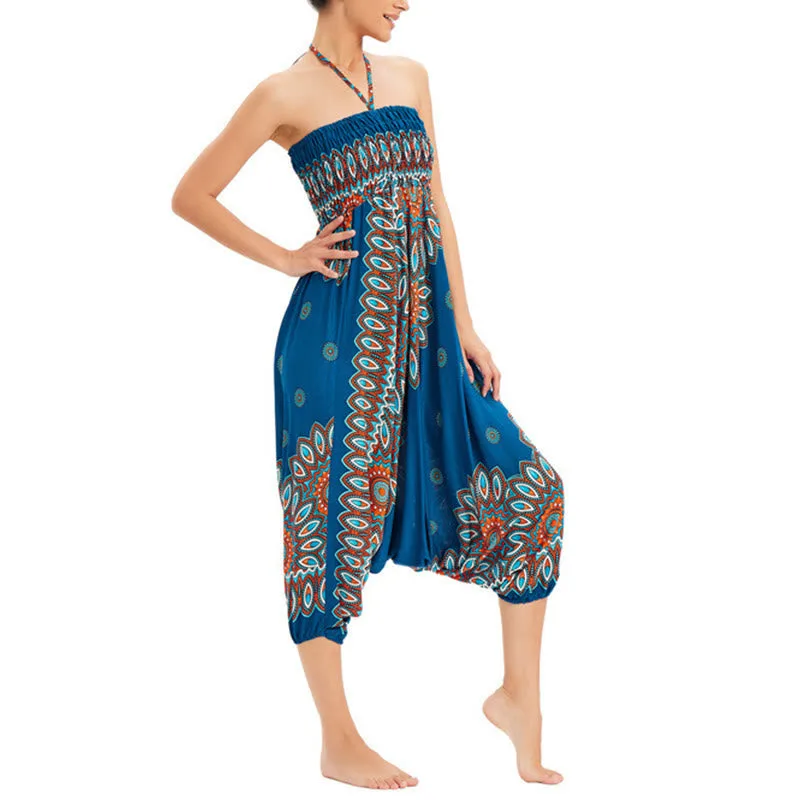 Mythstone Two Style Wear Sunflower Loose Smocked Harem Trousers Jumpsuit High Waist Pants - Image 18