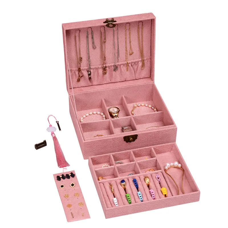 Mythstone Simple Design Jewelry Box Organizer Two-Layer Jewelry Storage Box Flannel Box With Lock - Image 11