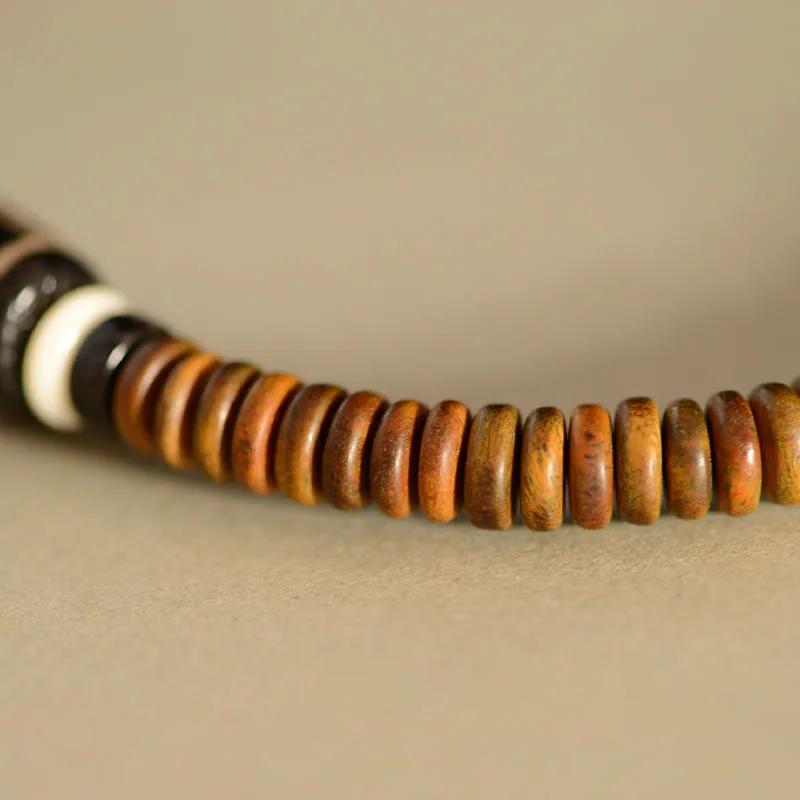 Mythstone Tibetan Nine-Eye Dzi Bead Green Sandalwood Ebony Wood Peace Double Wrap Bracelet - Image 9