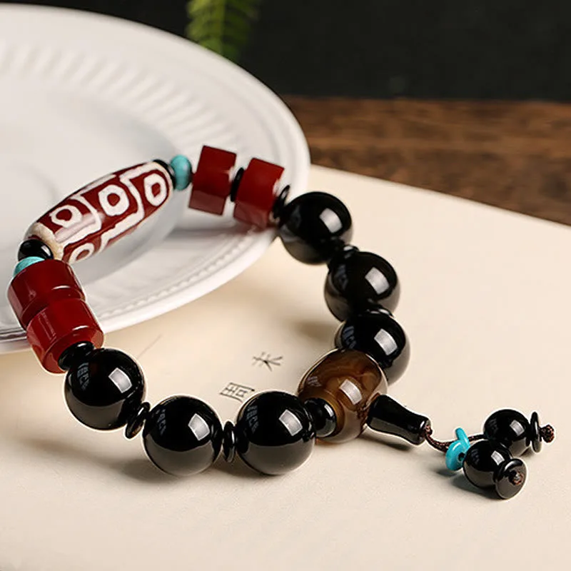 MythStone Tibetan Nine-Eye Dzi Bead Black Onyx Wealth Protection Bracelet - Image 7
