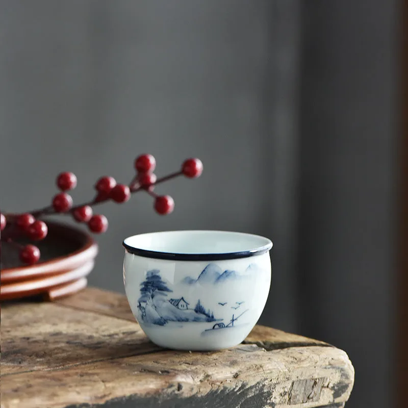 Mythstone - Koi Fish Lotus Flower Leaf Mountains Tree Ceramic Teacup Kung Fu Tea Cup 130ml - Image 15