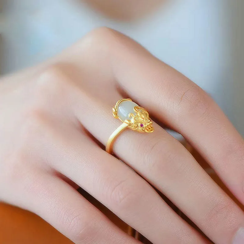 Mythstone 18k Gold-plated Pixiu Jade Wealth Ring - Image 13