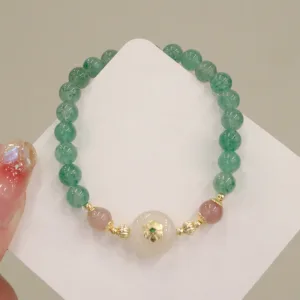 Mythstone Natural Green Strawberry Quartz Chalcedony Flower Gratitude Bracelet