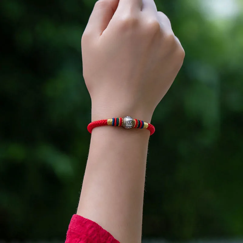 Mythstone 925 Sterling Silver Tibet Handmade Om Mani Padme Hum Luck Protection King Kong Knot Braided Bracelet - Image 7