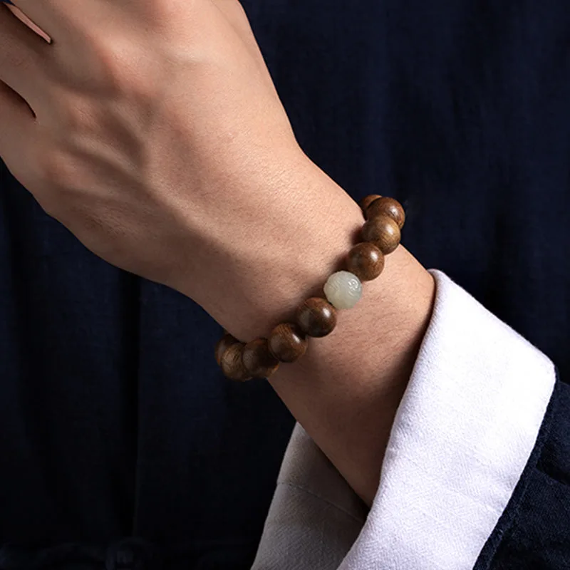 Mythstone Chinese Zodiac Natal Buddha Kalimantan Agarwood Jade 925 Sterling Silver Bracelet - Image 3