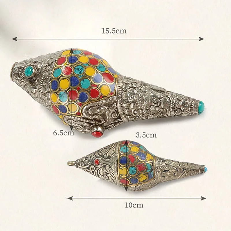 Mythstone Tibetan Handmade Natural Shankha Colorful Conch Shell Seashell Wealth Home Decoration - Image 15