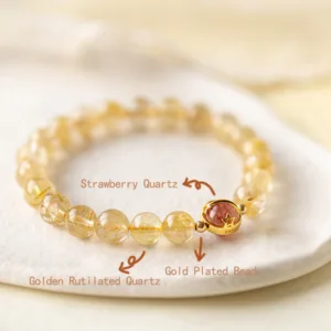 Mythstone Golden Rutilated Quartz Strawberry Quartz Star Protection Bracelet