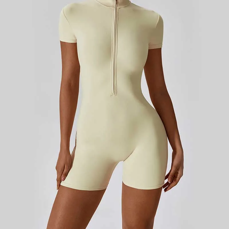Mythstone High Stretch Zipper Short Sleeve Jumpsuit Sports Fitness Yoga Women Bodysuit - Image 32