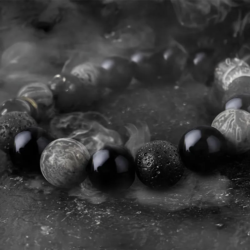 MythStone Black Obsidian Lava Rock Stone Yin Yang Strength Bracelet - Image 7