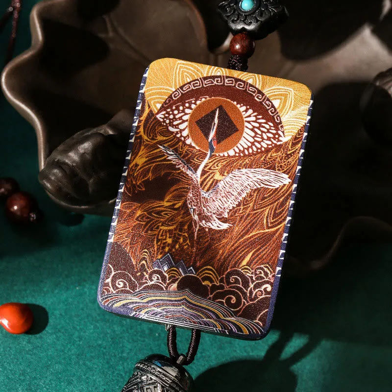Mythstone Vintage Handmade Auspicious Crane Ebony Wood Balance Tassel Car Hanging Decoration - Image 3