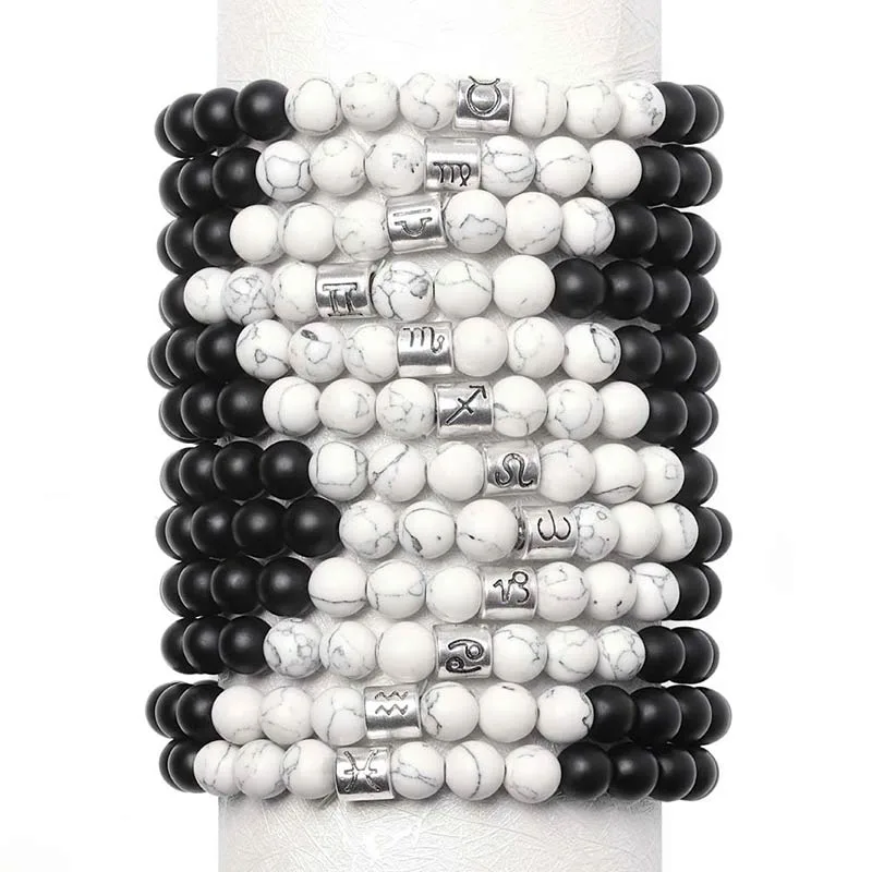 MythStone 12 Constellations of the Zodiac Natural Frosted Stone White Turquoise Bead Fortune Bracelet - Image 18