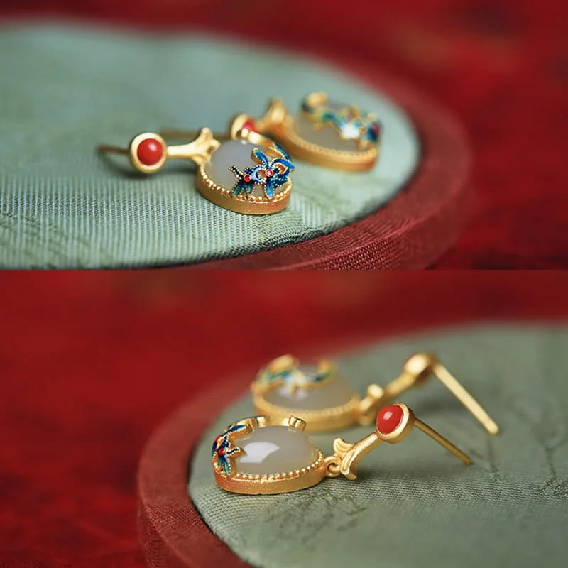 Mythstone Vintage Jade Red Agate Abundance Copper Drop Earrings - Image 5