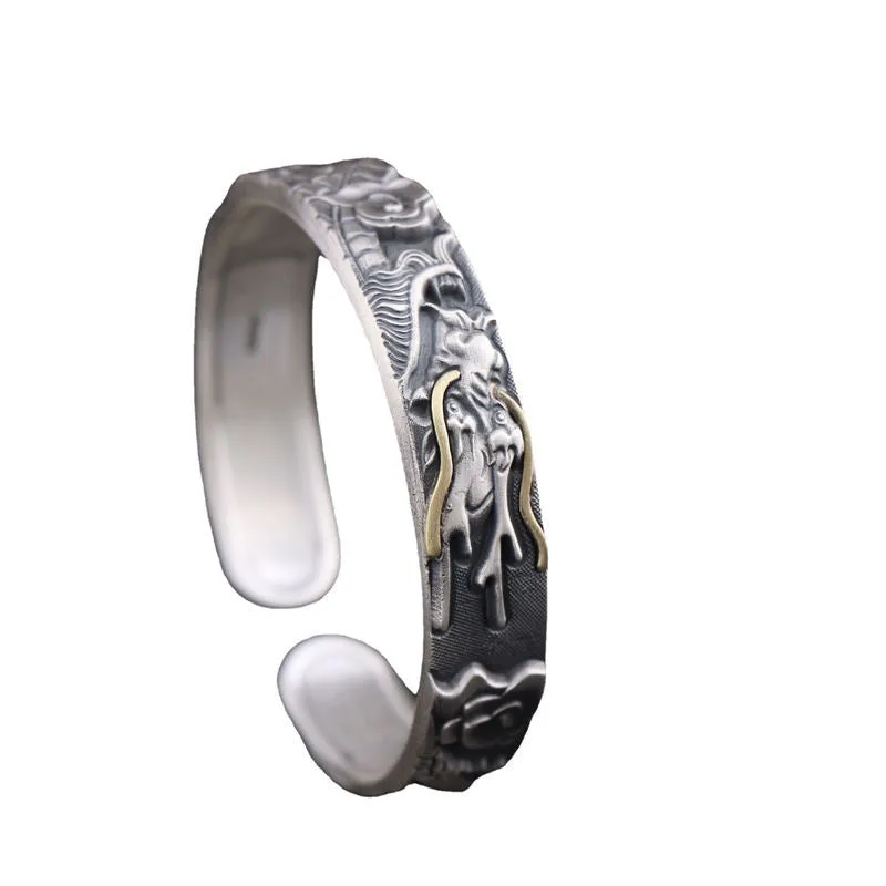Mythstone 999 Sterling Silver Dragon Strength Protection Bracelet Bangle - Image 5