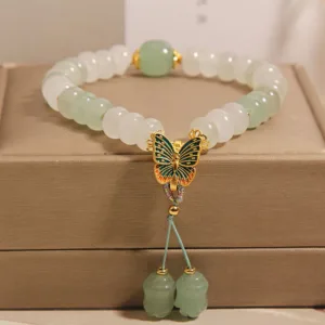 Mythstone Natural Tianshan Jade Abacus Beads Butterfly Prosperity Bracelet