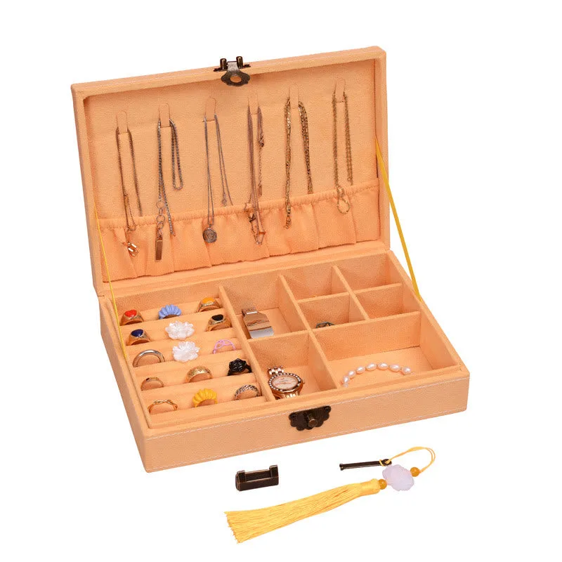 Mythstone Simple Design Jewelry Box Organizer Single Layer Flannel Jewelry Storage Box With Lock - Image 15