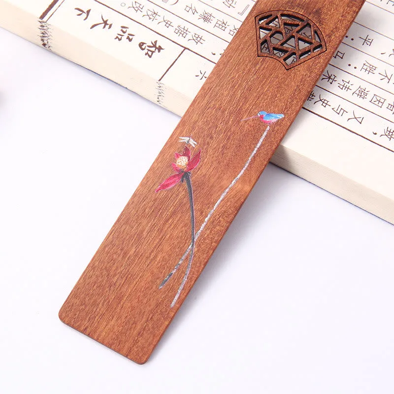 Mythstone 4Pcs Four Seasons Plum Orchid Bamboo Chrysanthemum Peking Opera Mask Wood Bookmarks With Gift Box - Image 7