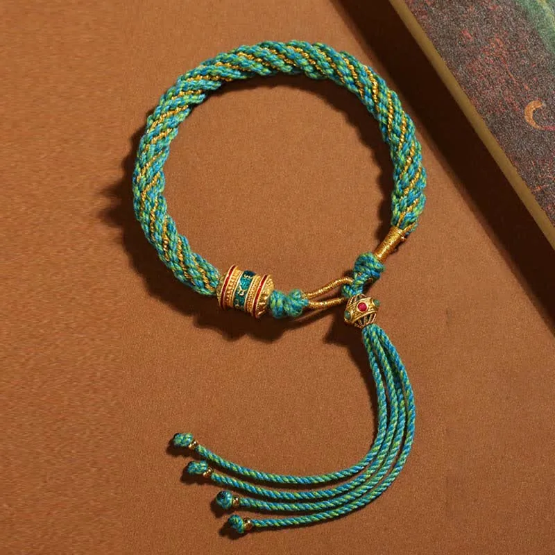 Mythstone Tibetan Handmade Luck Thangka Prayer Wheel Charm Weave String Bracelet - Image 19