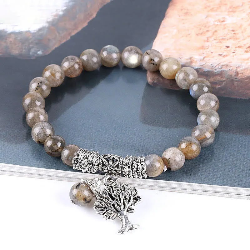 Mythstone Natural Gemstone Tree of Life Lucky Charm Stretch Bracelet - Image 42