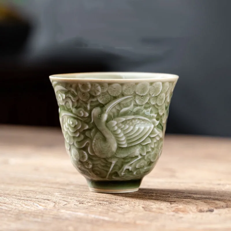 Mythstone Crane Pine Ceramic Teacup Kung Fu Tea Cup 80ml - Image 8