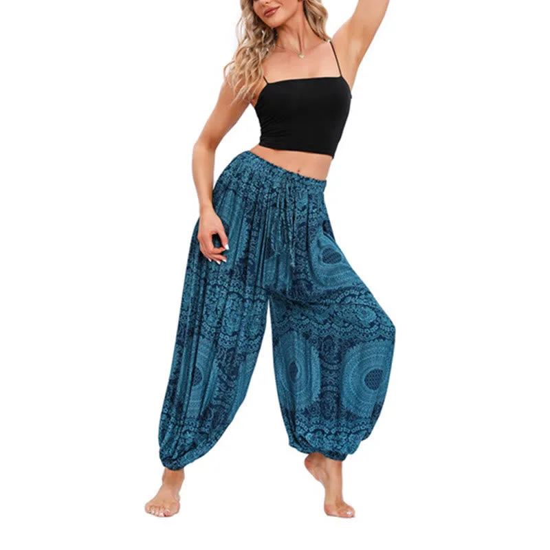 Mythstone Casual Loose Round Rose Pattern Harem Trousers Women's Yoga Pants - Image 2