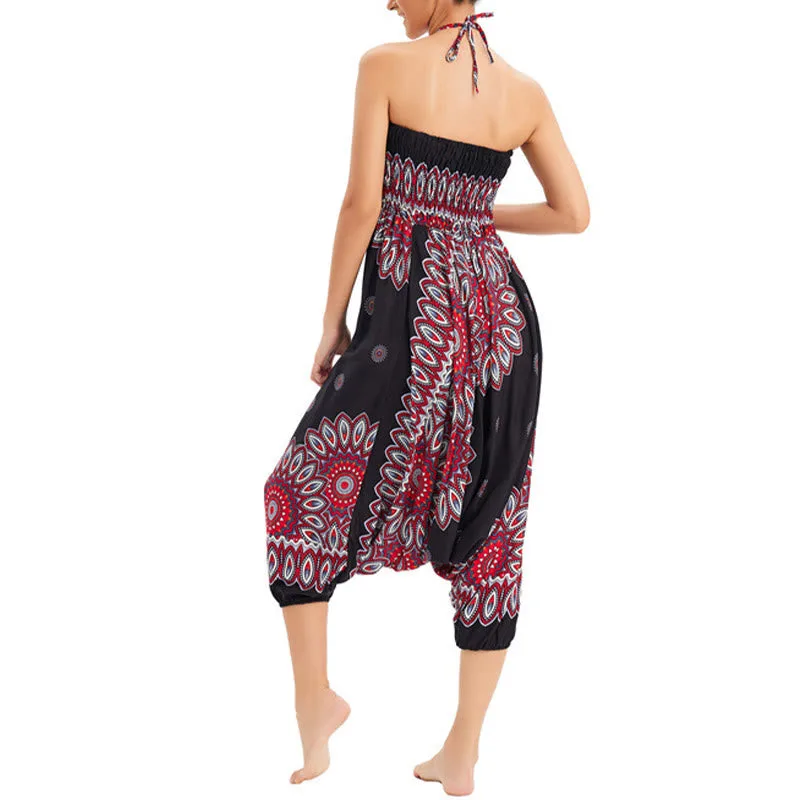 Mythstone Two Style Wear Sunflower Loose Smocked Harem Trousers Jumpsuit High Waist Pants - Image 7