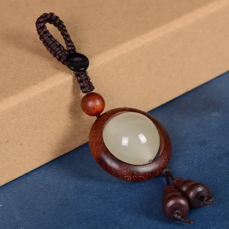 Mythstone Red Sandalwood Ebony Wood Green Sandalwood Luminous Lucky Bead Gourd Peace Key Chain - Image 5