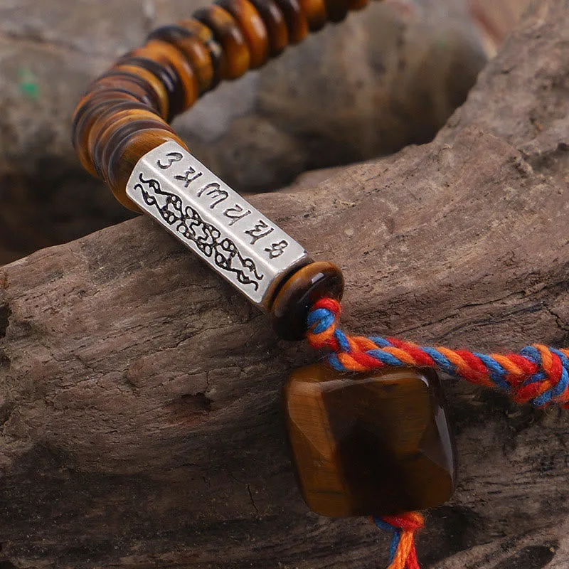 Mythstone Tibetan Tiger Eye Om Mani Padme Hum Protection Power Bracelet - Image 4