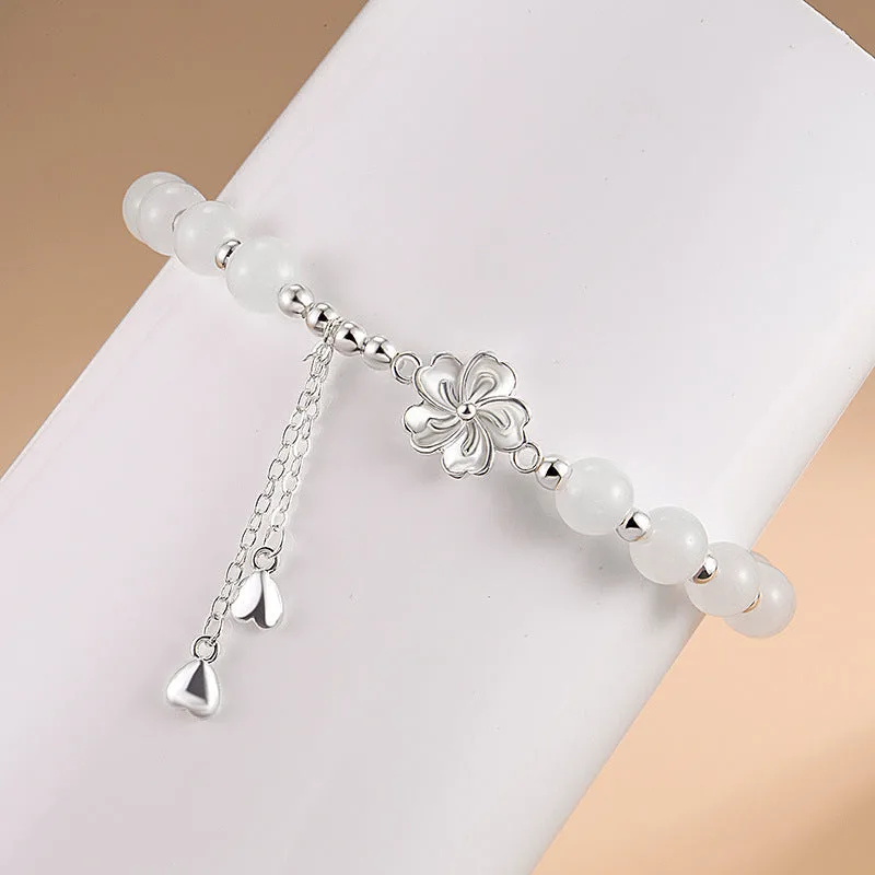 Mythstone White Jade Peach Blossom Petals Flower Luck Bracelet - Image 5