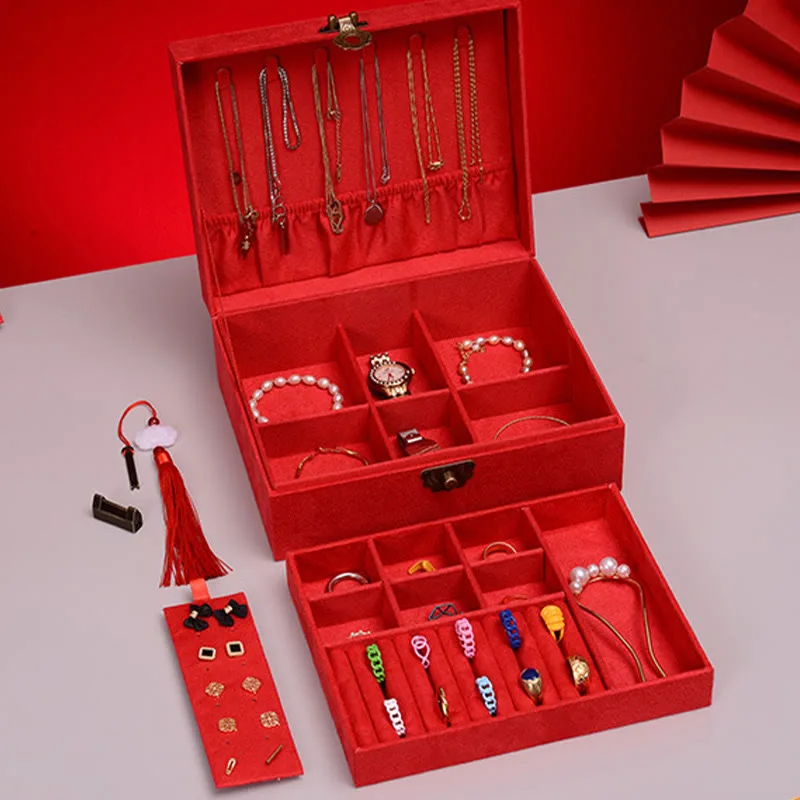 Mythstone Simple Design Jewelry Box Organizer Two-Layer Jewelry Storage Box Flannel Box With Lock - Image 21