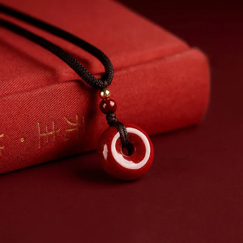 Mythstone Cinnabar Peace Buckle Calm Blessing Necklace Pendant - Image 2