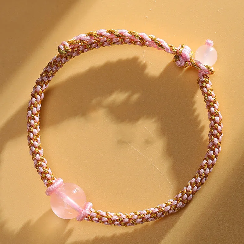 Mythstone Handmade Red Agate Amethyst Golden Rutilated Quartz Pink Crystal Bead Calm Braided Bracelet - Image 20