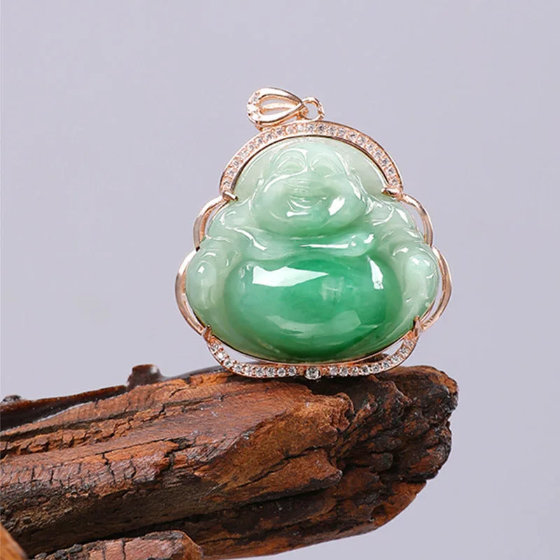 925 Sterling Silver Laughing Buddha Natural Jade Prosperity Necklace Chain Pendant - Image 9
