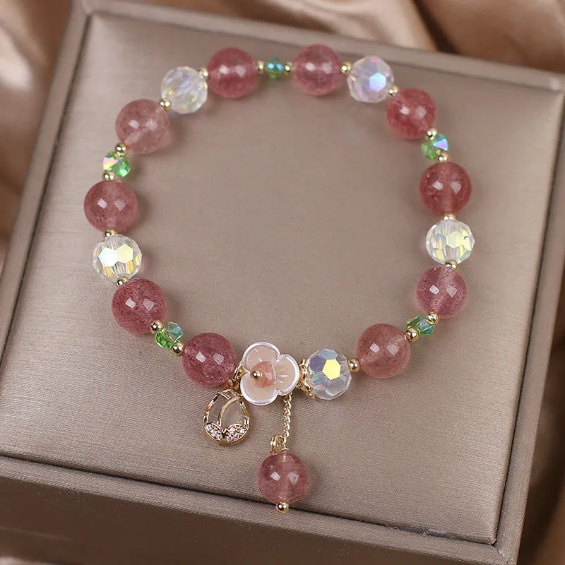 Mythstone Strawberry Quartz Rutilated Quartz Fluorite Flower Healing Bracelet - Image 4