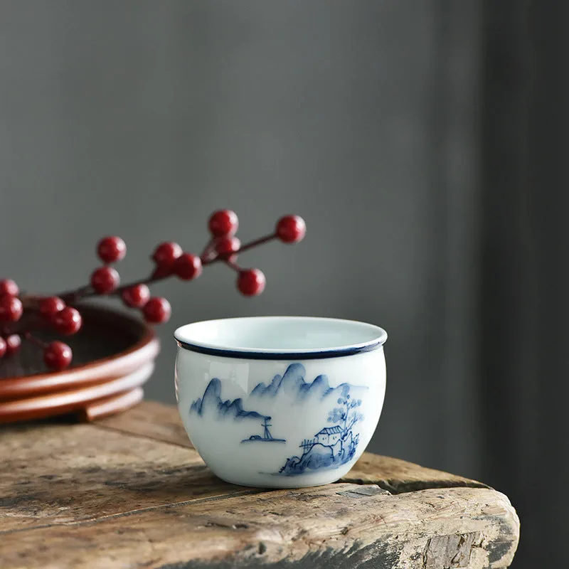 Mythstone - Koi Fish Lotus Flower Leaf Mountains Tree Ceramic Teacup Kung Fu Tea Cup 130ml - Image 13