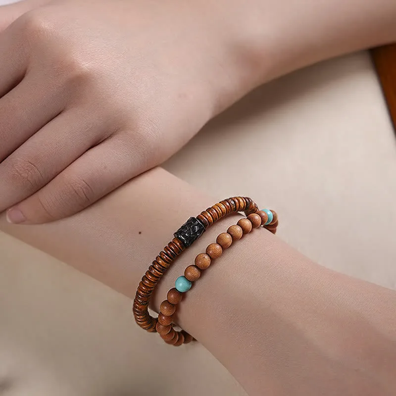 Mythstone Sandalwood Small Leaf Red Sandalwood Thuja Sutchuenensis Boxwood Turquoise Protection Double Wrap Bracelet - Image 9
