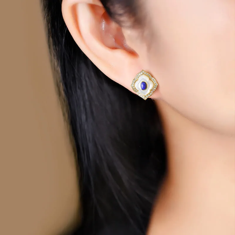 Mythstone 925 Sterling Silver Tridacna Stone Lazurite Prismatic Design Blessing Earrings Necklace Pendant Jewelry Set - Image 10